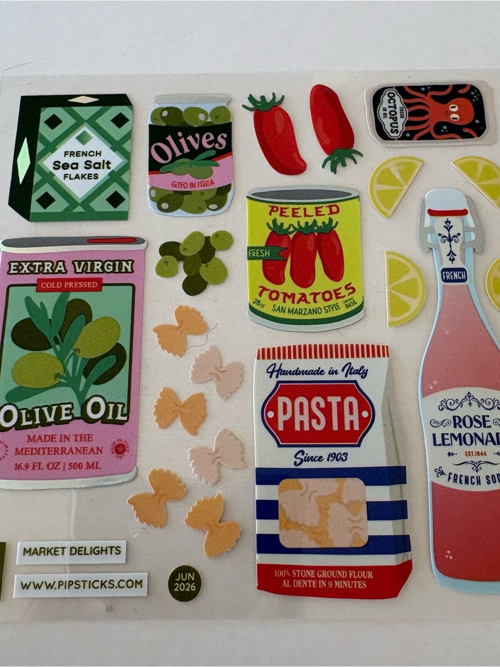 Grocery-Themed Sticker Sheet — Pasta, Sardines, Tomatoes & Rose Lemonade - Picture 2 of 13